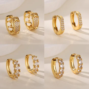 Pave Zirconia Round Earrings for Women Gold Color Geometric Small Hoop Earrings Fashion Wedding Piercing Jewelry Gift