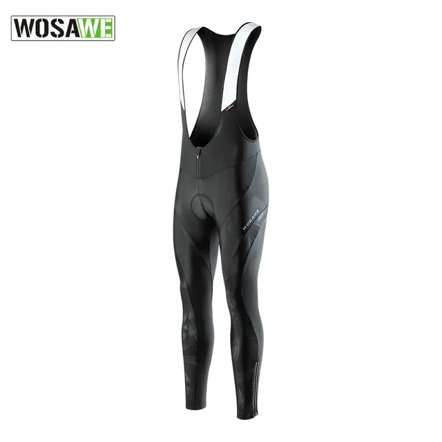 WOSAWE New Summer Reflective Men's Cycling Pants Long Bib Tights with Gel Padded Breathable Road Bike Bicycle Bib Strap Pants Black