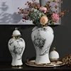 Golden high Flower vase Ceramic jar Chinese living room decorations and ornaments Ink painting general jar Ceramic storage jars 4