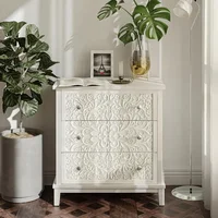 3-Drawer Fully-Assembled Flower Motif Dresser, Nightstand for French Country, Farmhouse, Modern, Rustic Style, Distress 1
