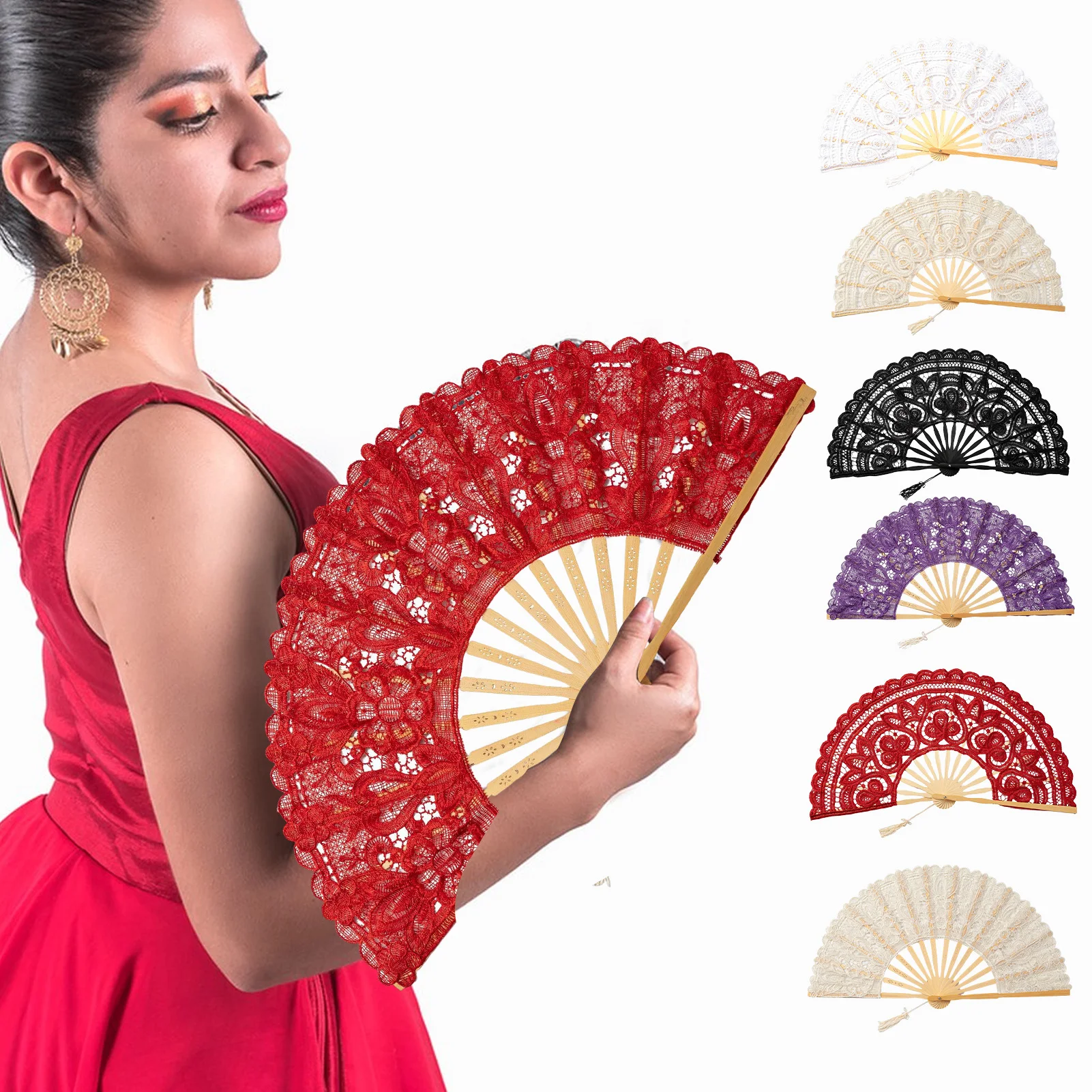 Portable Folding Fan 1Pc 23/27 cm Vintage Wood Lace Fan Tassel Hollow Ribs Dance Performance Party Photo Props for Wedding portable fan folding fan hand fan wooden hand fan
