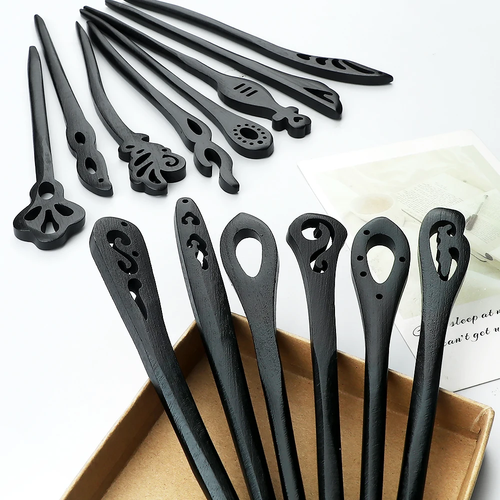 Vintage Chinese Style Hair Sticks Classic Wooden Black Hair Clips Women Girls Ethnic DIY Headwear Hairpins Accessories hair accessory hair clip hair headdress hair stick pearl hairpins
