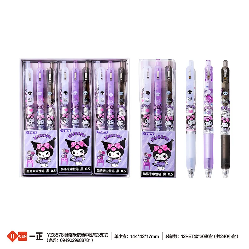 

36pcs Genuine Sanrio Iigen Kuromi Gel Pens Rollerball Pen 3 Pack Black Signature Pen Stationery Wholesale