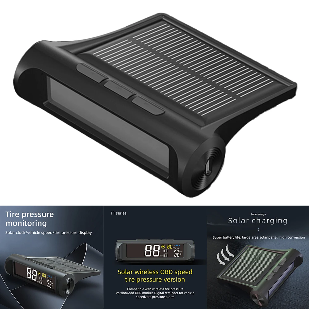 

1x Wireless Car TPMS OBD2 Speed Version HUD W/4 External Sensors Tire Pressure Monitoring Solar USB Charging Head-up Display