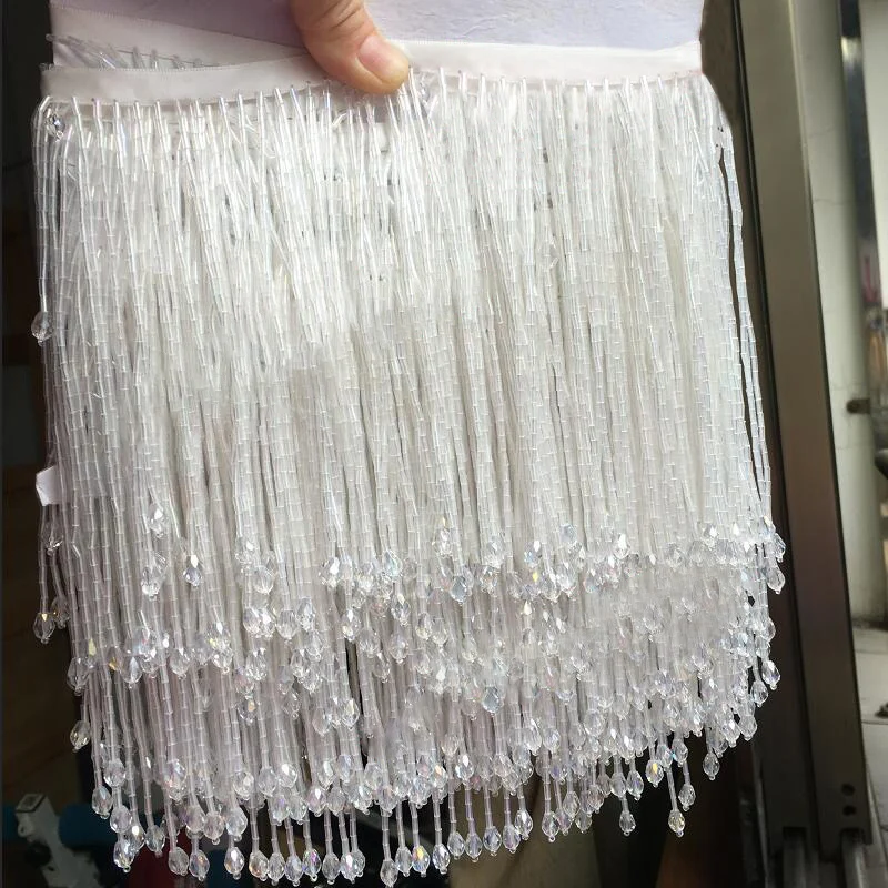 90x15cm Crystal Tassel Lace Beaded Drop Tassel Trimmings Fringe for Sewing Curtain DIY Materials Dance Dress Garment Accessories