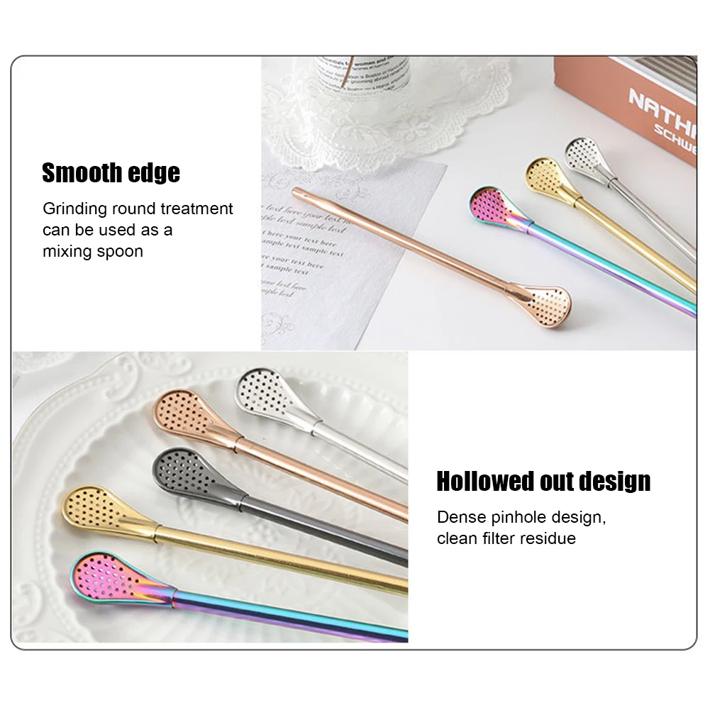 2in1 Stainless Steel Drinking Straw Spoon Tea Filter Yerba Mate Tea Straws Bombilla Gourd Reusable Tools Bar Accessories drinking straws metal straw set metal straws stainless steel straw
