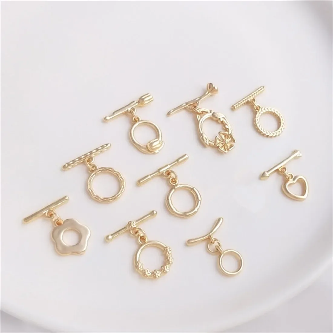 

14K Gold Package Mini OT Buckle Peach Heart Plum Blossom Wheat Ear Flower Vine Jewelry Buckle Necklace Buckle B893