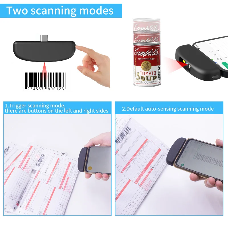 Type C Interface Phone Mate Barcode Scanner All 1D 2D Bar And Screen Code 32 Bit CMOS