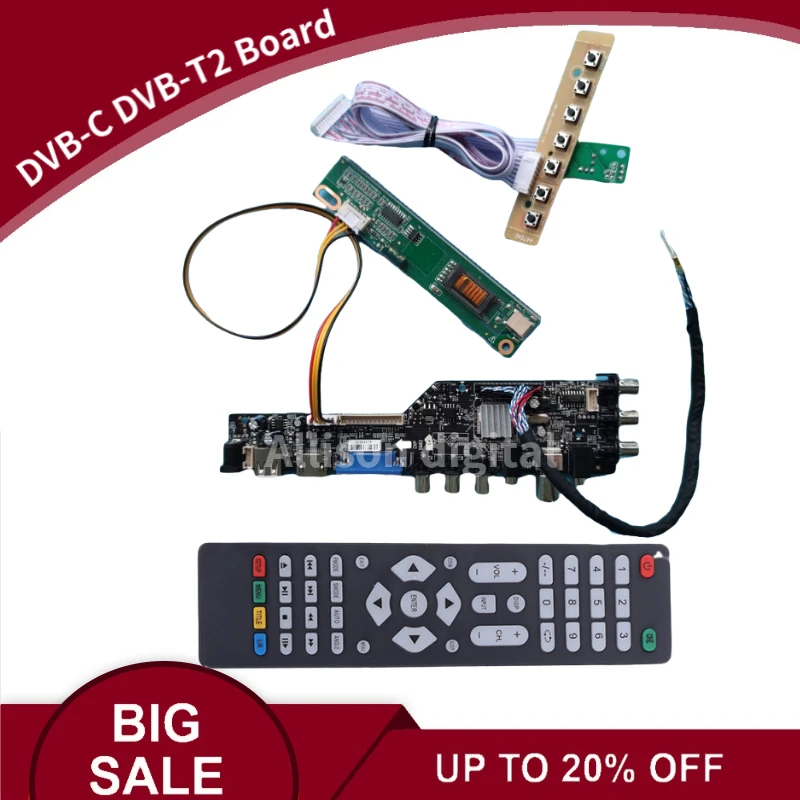 DVB-T2/T DVB-C 3663 TV Monitor Kit for LM200WD3 LCD LED Screen HDMI+VGA+USB+TV Controller Board Driver |