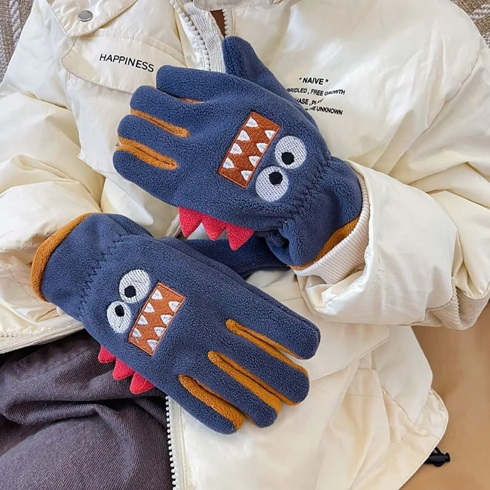 

Cute Children Thickened Warm Gloves For Students 6-12Y Winter Fleece Windproof Mittens Outdoor Cycling Skiing Gloves
