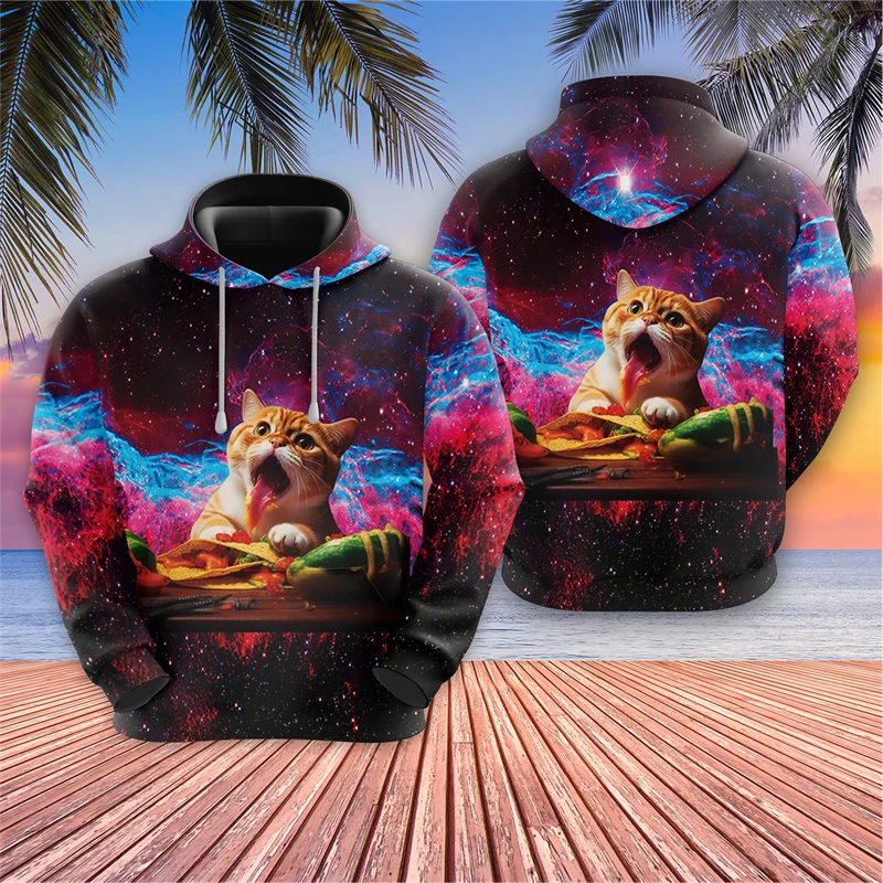 

Galaxy Laser Cat Graphic Sweatshirts Harajuku Fashion Pet Hoodies For Men Clothes Hip Hop Male Pullovers Animal Cats Tracksuit