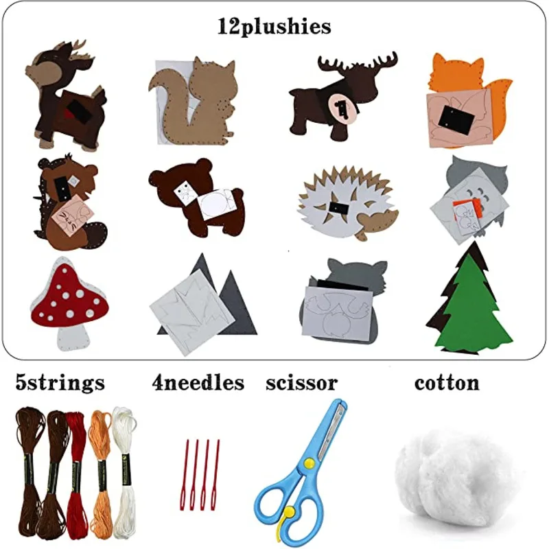 Woodland Creatures Safari Stuffed Animals Felt Plush Animals DIY Wool Felt Educational Toys Handmade Felt Baby Toys