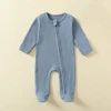 Organic Cotton Baby Rompers Waffle 100% Cotton Infant Boys Girls Jumpsuit Zipper Footed Solid Long-Sleeve Pajamas Sleepsuits 5