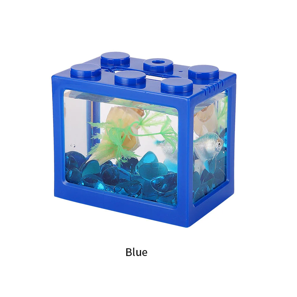 USB Interface Aquarium for Fish Tanks Building Block Small Fish Tank Stackable Seaweed Box Marimo Plastic LED Light Fishbowl