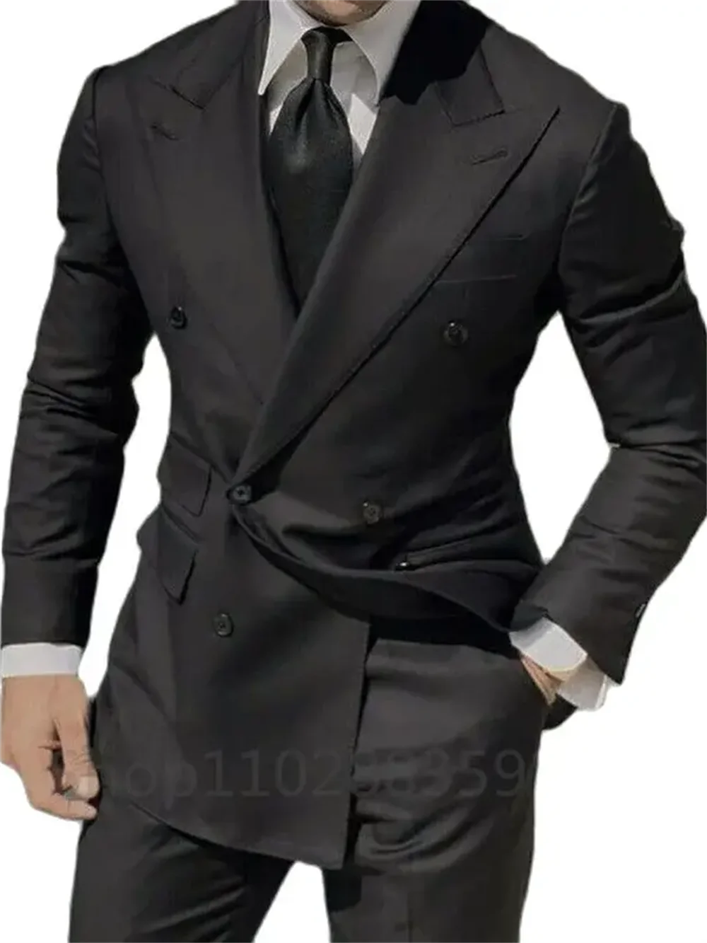 Navy Blue Double Breasted Jacket Only Costume Homme Men Suits Tuxedo Groom Wedding Slim Fit Terno Masculino Blazer 1 Piece