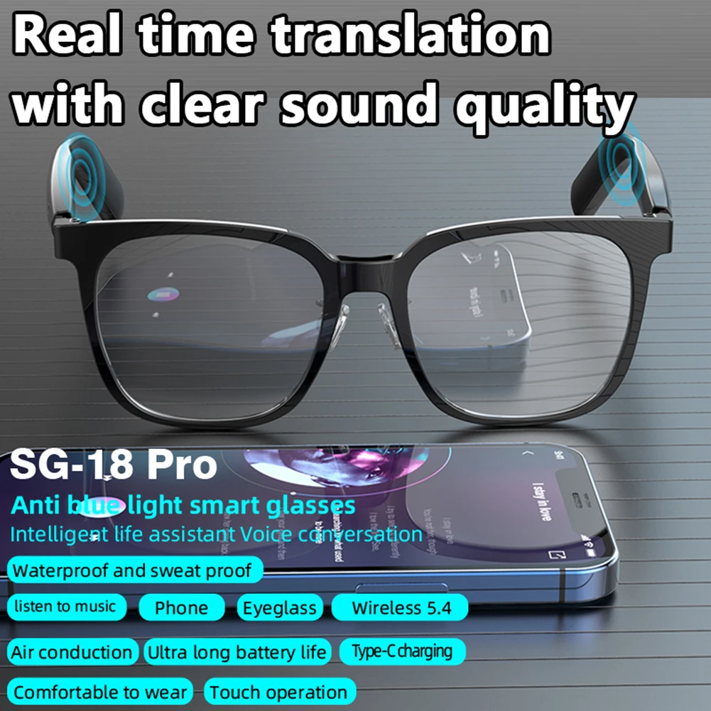 AI Smart Translate Eyeglasses 144 Languages Intelligent Translator Glasses Real-Time Translation Sunglasses for Business Meeting
