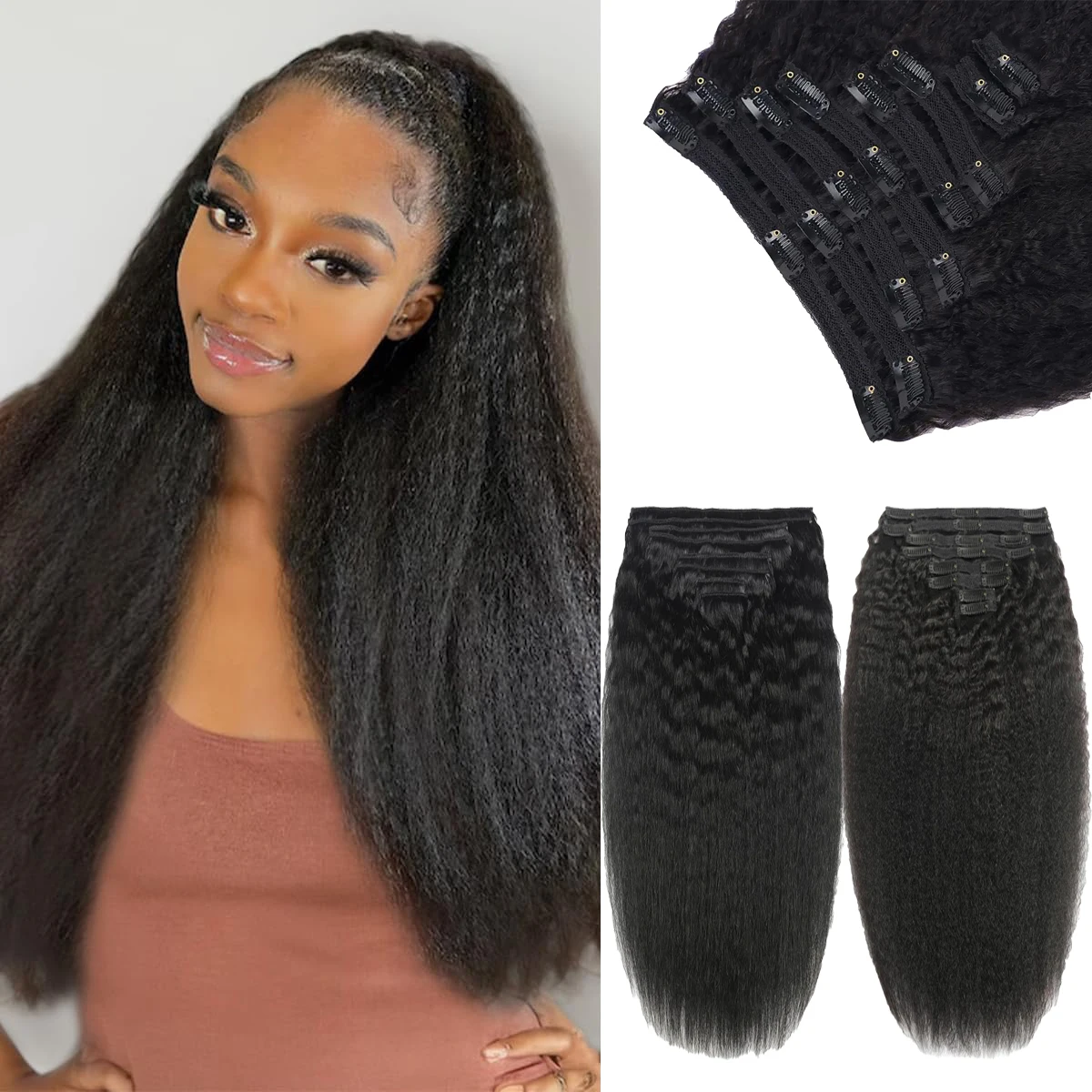 120G/8Pcs Kinky Straight Clip In Hair Extensions Cuticle Aligned 100% Unprocessed Human Hair Clip In Human Hair Extension Indian