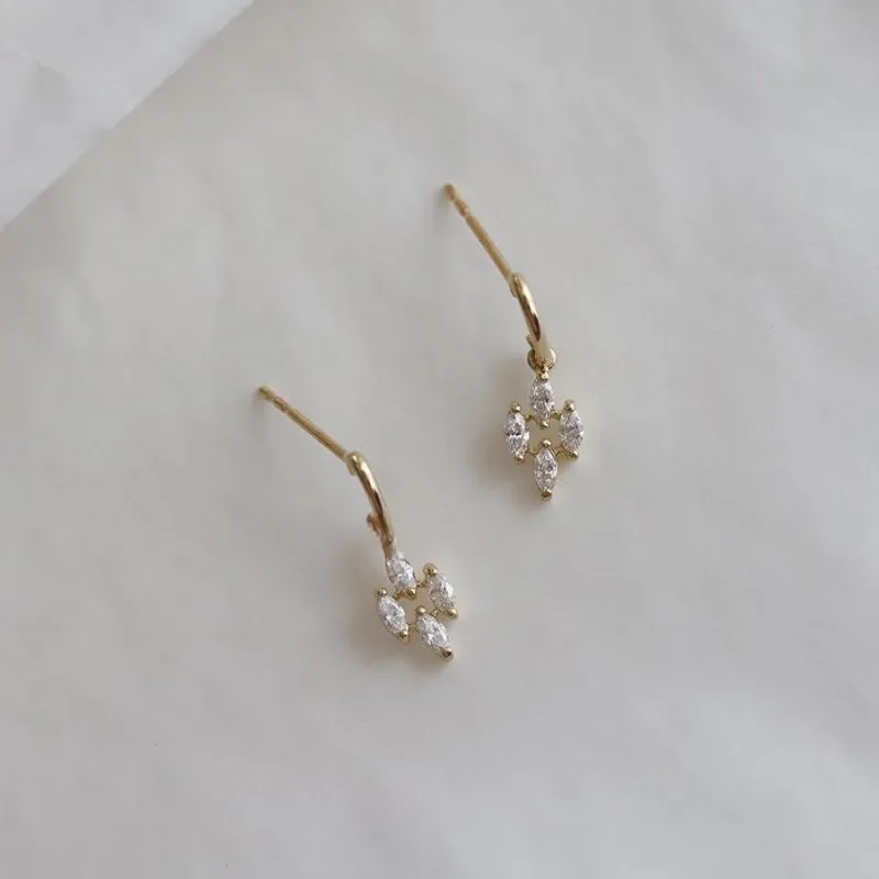 여성을위한  도금 14K 골드 일본 빈티지 다이아몬드 지르콘 펜던트 귀걸이 절묘한 일상 보석