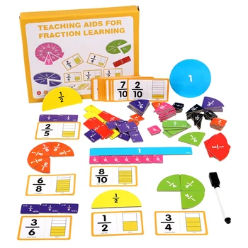 Wooden Math Fraction Learning Set With Card Fraction Decomposition Plate Montessori Teaching Aid Children Educational Math Toys 1