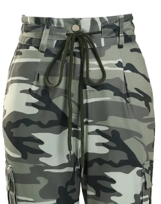Fashionable Women's New Camouflage Printed Drawstring Pocket Design for Workwear Pants, Casual Commuting Wear