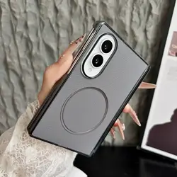 Luxury PU Leather Magnetic Armor Case with Hinge Protection - Galaxy Z Fold 8 Ultra (Gray)