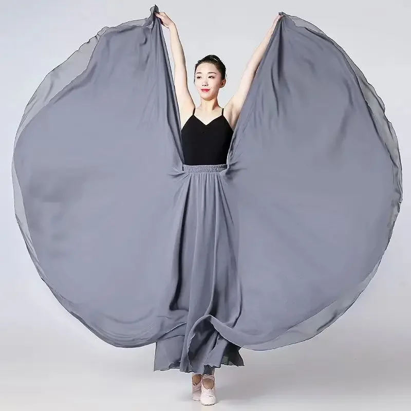 

720 Degree Chiffon Skirt Women 2-layer Long Skirts Elegant Performance Gauze Skirt Large Swing Ballet Practice Clothes LU70