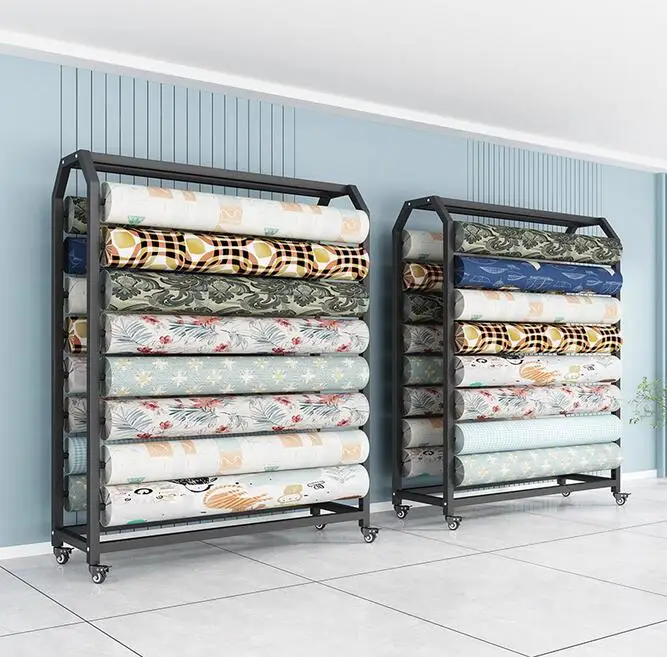 Textile fabric display rack, fabric roll display rack, tablecloth fabric display rack, mobile island rack 4