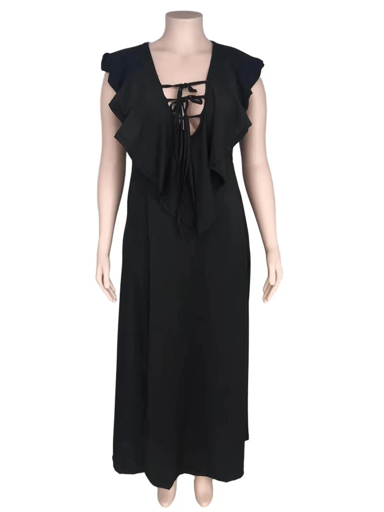 Elegant Dresses for Women Summer Maxi Dress with Slit Ruffled V Neck Sexy Ladies Plus Size Dresses Wholesale Bulk Dropshipping