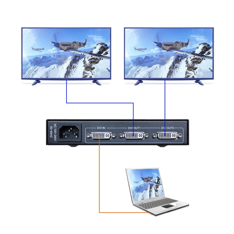 DVI Switch Splitter 1 in 2 Out For Dual Monitors Computer Projector LCD Screen 1X2 DVI-D Distributor