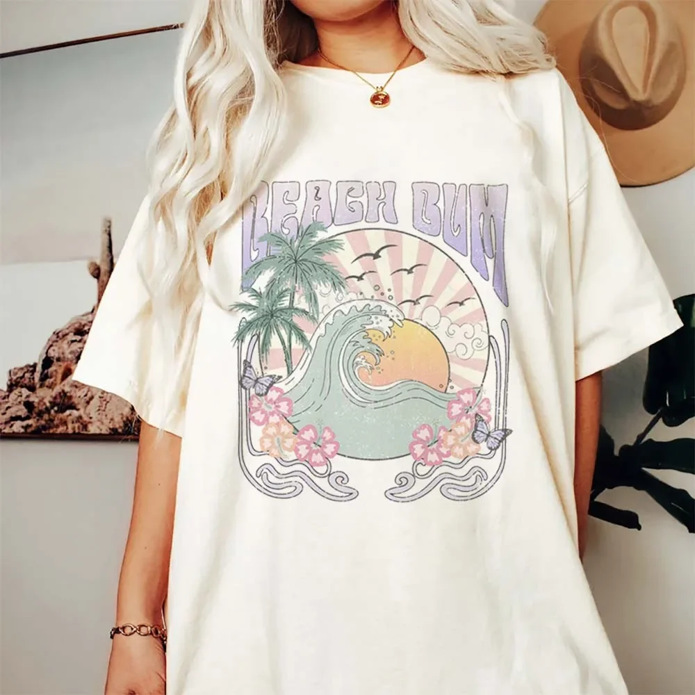 

Fashion Printed Beach Style Cute O-Neck Women's Pattern T-Shirt Clothing Printed Short Sleeved Casual Fashion Women's Basic T-Sh