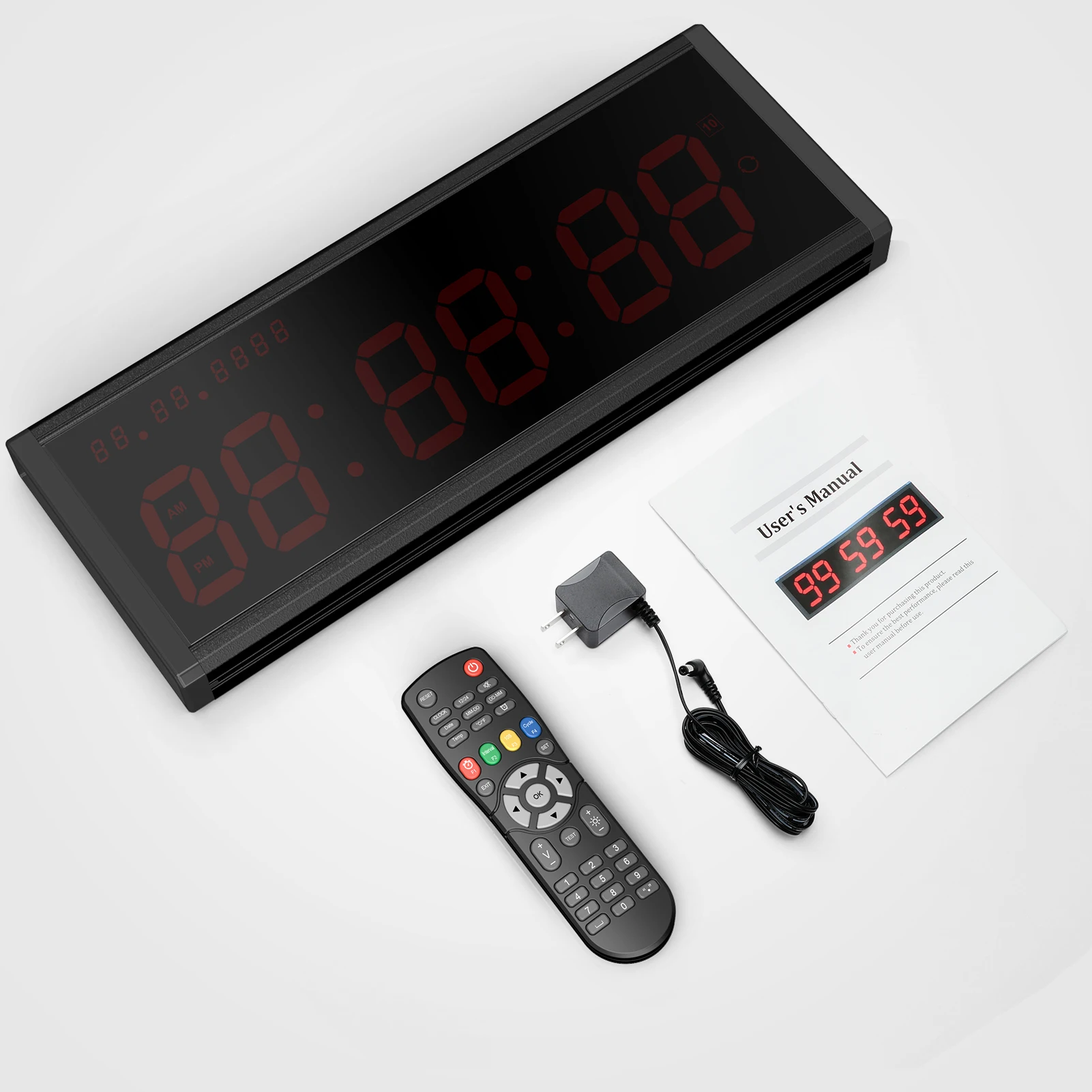 체육관 타이머 대형 LED 인터벌 운동 벽시계, 시간 및 날짜 디지털 카운트 다운/업 스톱워치, 체육관 차고 복싱 훈련용, 3 인치