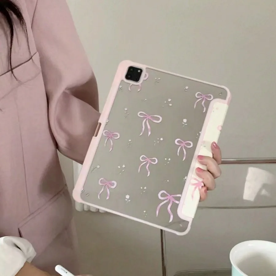 Chic Pink Bow iPad Case with Pencil Slot and Stand Feature