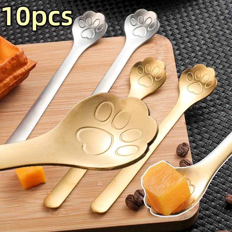 Creative Cute Cat Claw 401 Stainless Steel Spoon for Ice Cream Coffee Tea Dessert Spoon Kitchen Tableware Accessories 10/1PCS stainless steel spoon tea spoon
