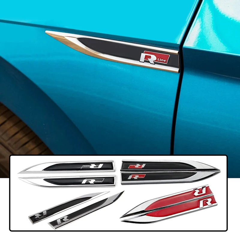폭스바겐 VW R R라인 배지 골프 제타 MK4 파사트 폴로 시로코 T-ROC 벤토용 2PCS 자동차 펜더 사이드 엠블럼 스티커 장식