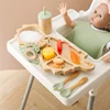 Baby Wooden Tableware Feeding Set Bamboo Dinosaur Plate Bowl Silicone Wooden Handle Frok Spoon Baby Dinnerware Feeding Supplies 5