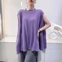 Miyake plissé grande taille T-shirt Niche Design Sense hauts femmes 2025 été haut de gamme ample plissé à manches courtes T-shirt femmes 4
