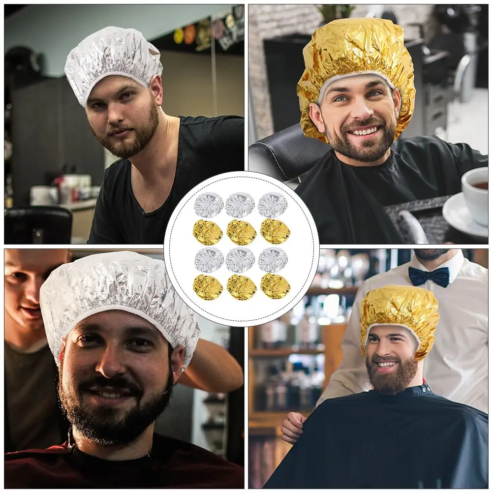 12 Pcs Heat Shield Cap Aluminum Foil Cap Hair Processing Deep Conditioning Elastic Salon Hair Coloring