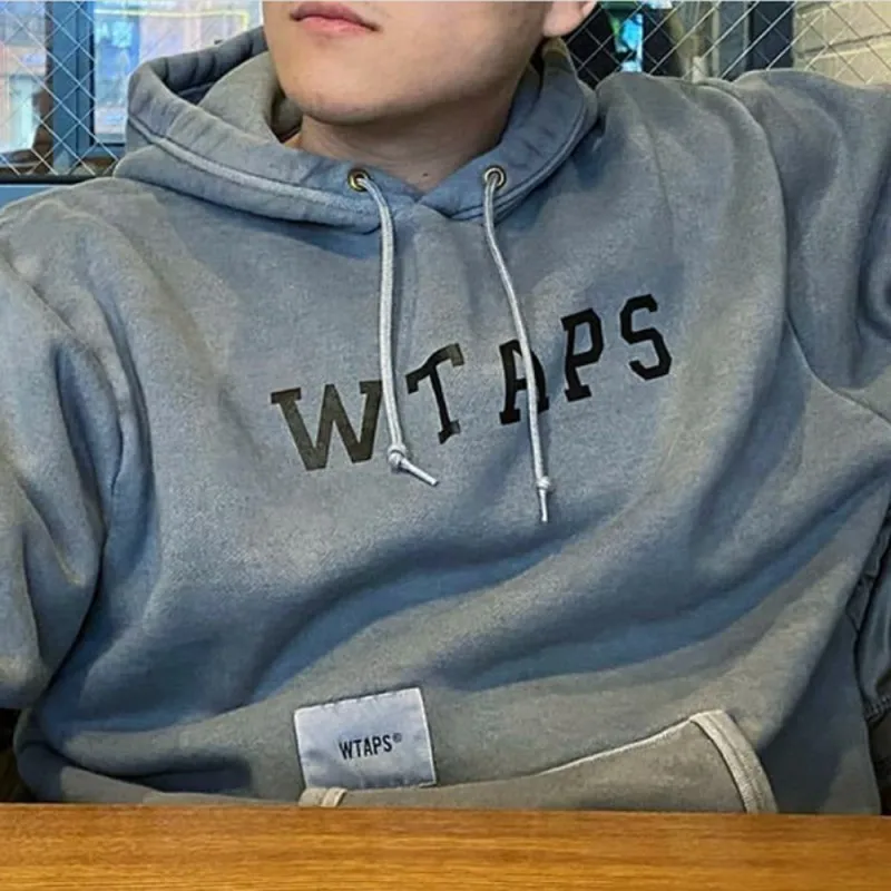 

Winter Fleece WTAPS Hoodies Men Women Clothes Simple Letter Printed Drawstring Hooded Pullover Couple Streetwear Hoody