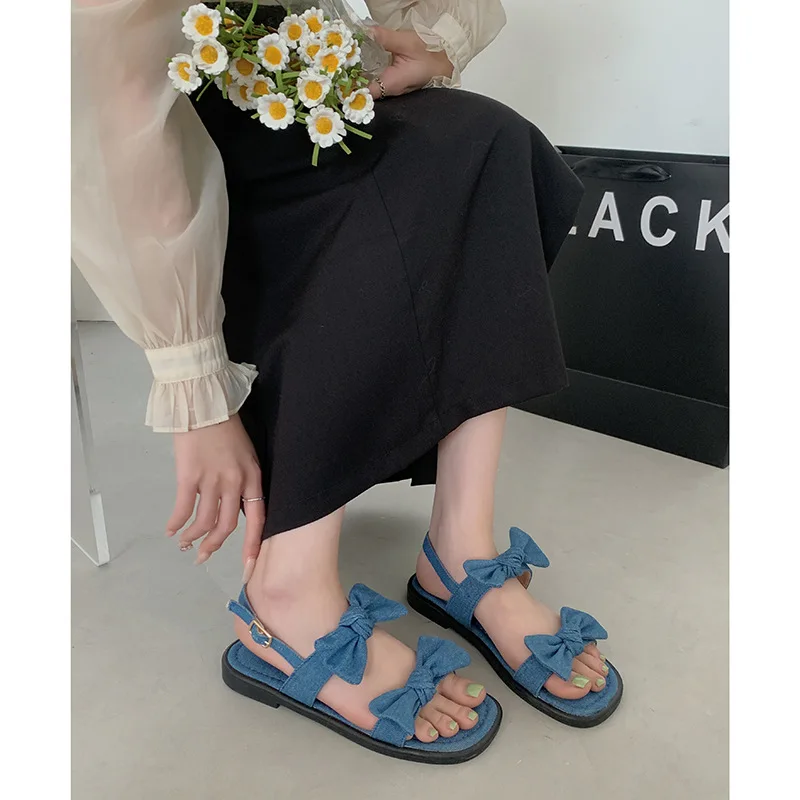 

Новинка лета 2023, классические сандалии в сказочном стиле на плоской подошве с бантом, подходящая ко всему Женская обувь в римском стиле ретро