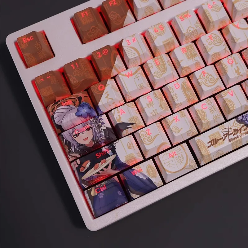Anime Gaming Tampas de Teclado Arquivo Azul Kurodate Haruna Keycap Pbt Backlit Ansi 61 87 104 108 Teclas por Conjunto - Imagem 6