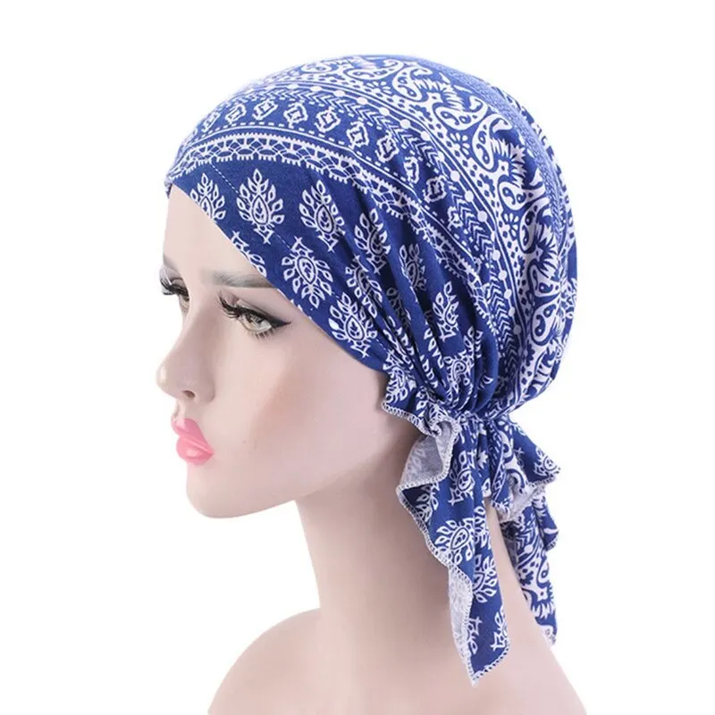 Ribbon Scarf Muslim Inner Hijab Women Flower Turban Hair Wrap Female Indian Headscarf Fashion Bandanas Headwear Turbante Mujer 3