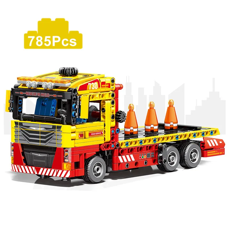 

High-Tech Expert 785Pcs Rescue Vehicle Traffic Cones Car Model Building Blocks City Wrecker Truck Bricks MOC Toys Kid Adult Gift