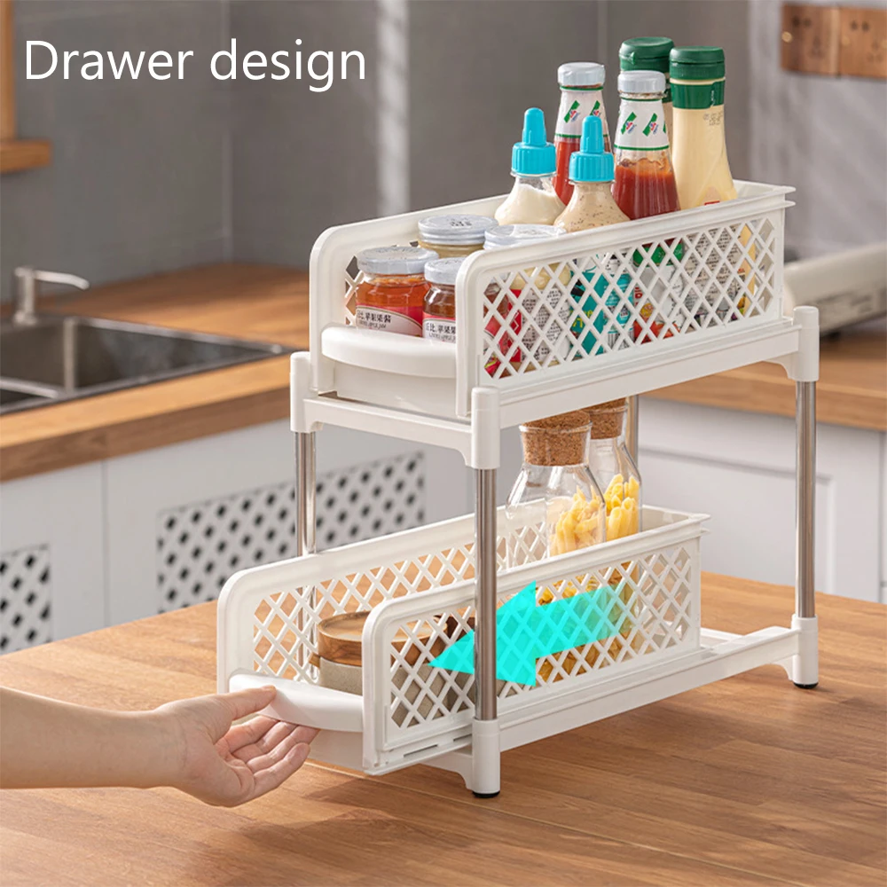 Skywin Drawer Storage 2 Tier Sliding Cabinet Pull Out Organizer | Bathroom Organizer | Under Sink Organizers and Storage | Cabinet Organizers and