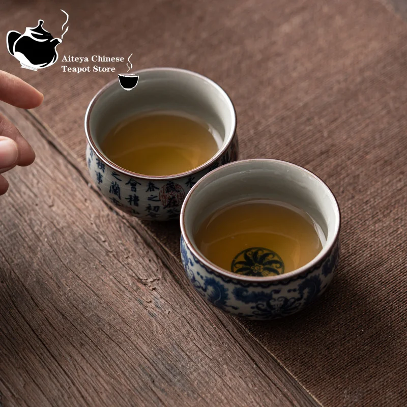 Antique Blue and White Tea Cup Ceramic Master Cup Large Tea Bowl Single Kung Fu Set Chinese Cup