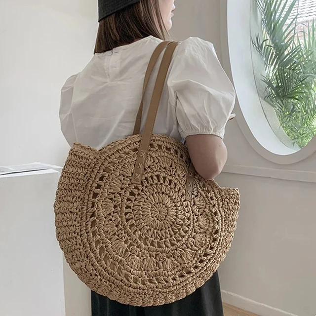 Handwoven Summer Rattan Beach Tote - Large Capacity Women's Straw Bag