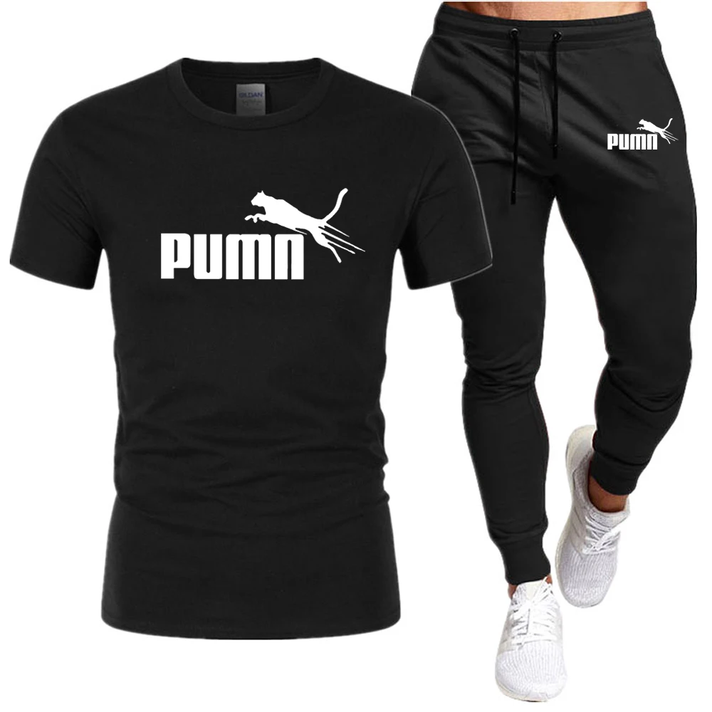 

Summer Cotton T-Shirt Pants Set For Man Hot Sell Casual Fitness Jogger 2 Piece Suits New Short Sleeved Men's Tracksuit