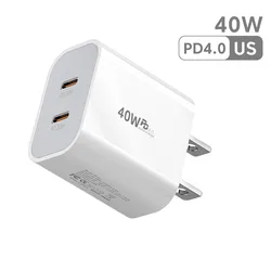 40W Dual Port Type C PD Fast Charger with USB - C to USB - C Cable - US White