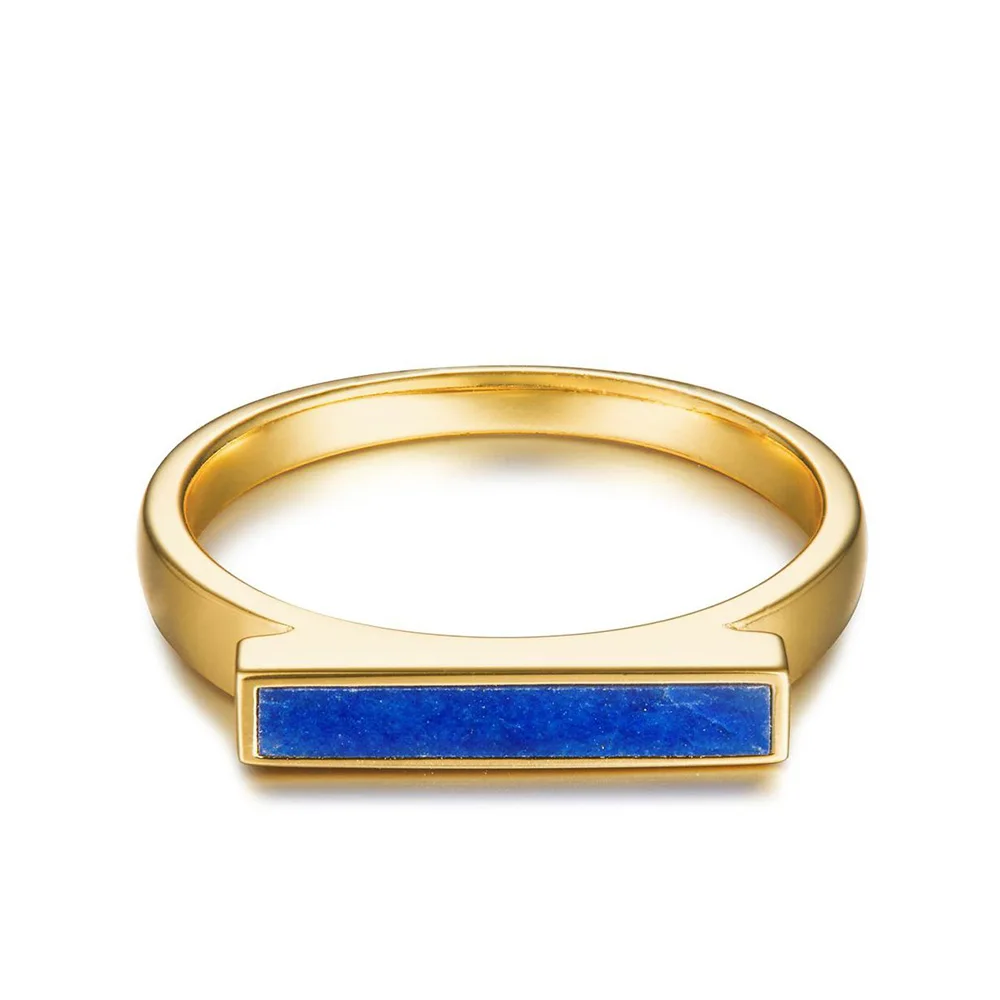

Horizontal Bar Natural Stone Lapis Lazuli Ring 18K Gold Plated 925 Sterling Silver December Birthstone Jewelry for Women