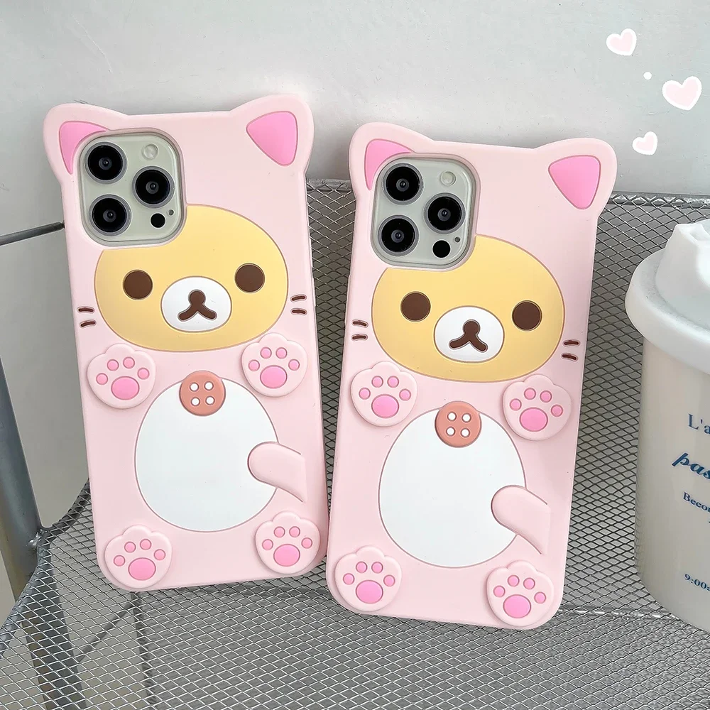 3D Cartoon Kawaii Rilakkuma Bear Soft Silicon Case For iPhone 17 16 15 14 13 12 Mini 11 Pro X XS Max XR 6 6S 7 8 Plus SE Cover
