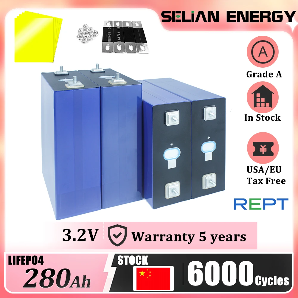Lot Batterie Grade A 3.2V 280Ah LiFePO4 – Pour Trottinette, Solaire, 12V/24V – Neuf